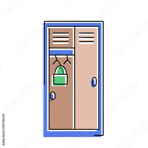 School locker with a padlock and hanging clothes in blue style  