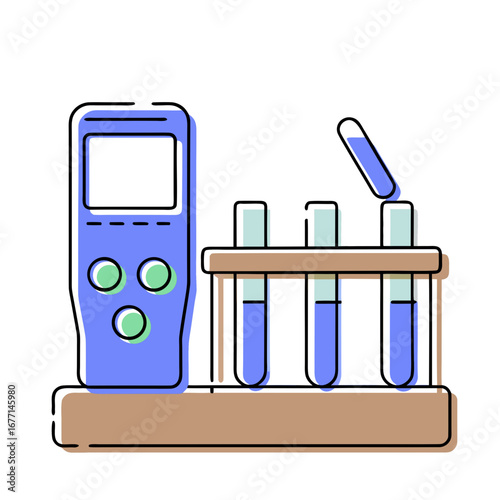 Laboratory equipment with test tubes and a measuring device  