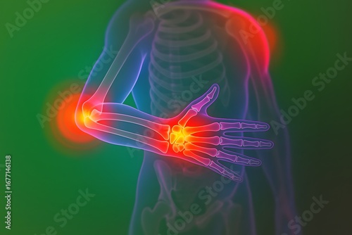 Human Body with Highlighted Joint Pain and Inflammation Concept