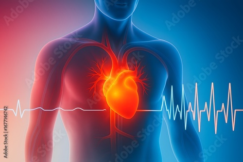 Human Body with Highlighted Heart – Cardiovascular Disease Concept