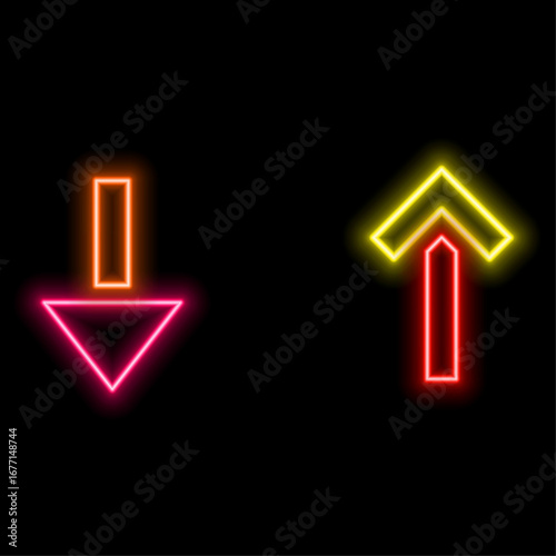 Neon futuristic arrow sign. neon arrow with glowing effect. glowing neon arrow pointer on black background