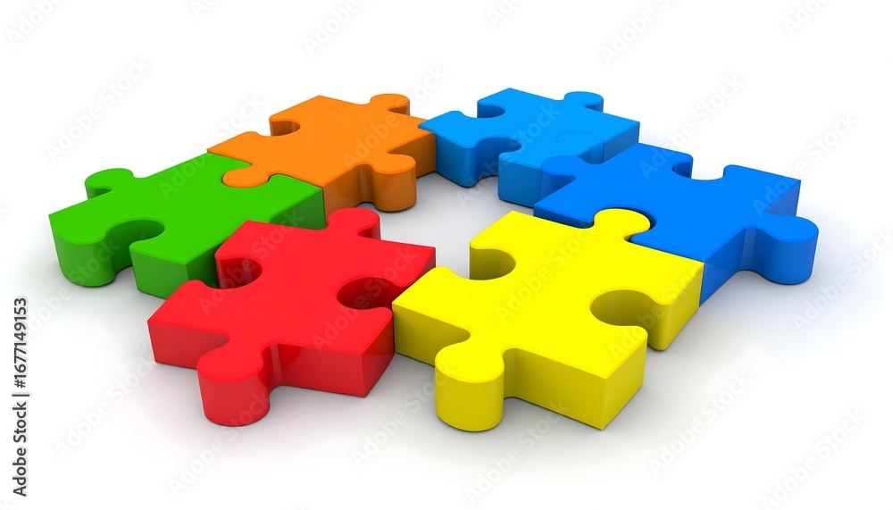 Obraz premium Colorful Puzzle Pieces Interlocking, Teamwork Concept