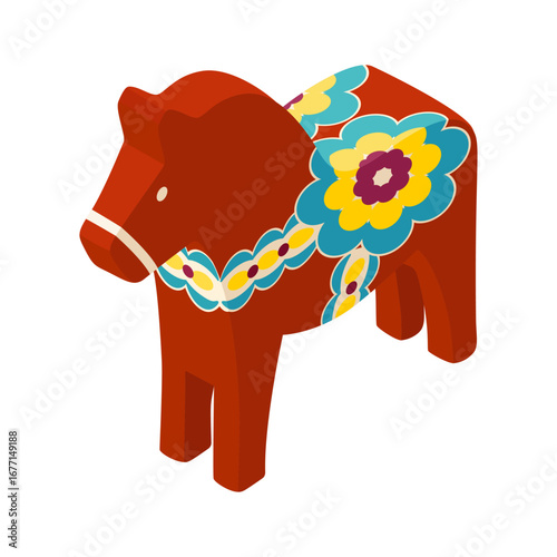 Dala horse figurine - hand drawn isometric vector illustration.