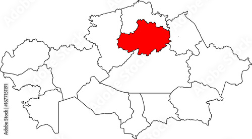 A detailed map of Kazakhstan highlighting the Akmola Region. Ideal for showcasing the location of the capital city, regional agriculture, or business-related content.

