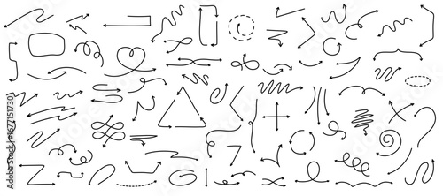 A diverse collection of hand-drawn underline arrows with small, clean arrowheads for creative design projects and visual communications