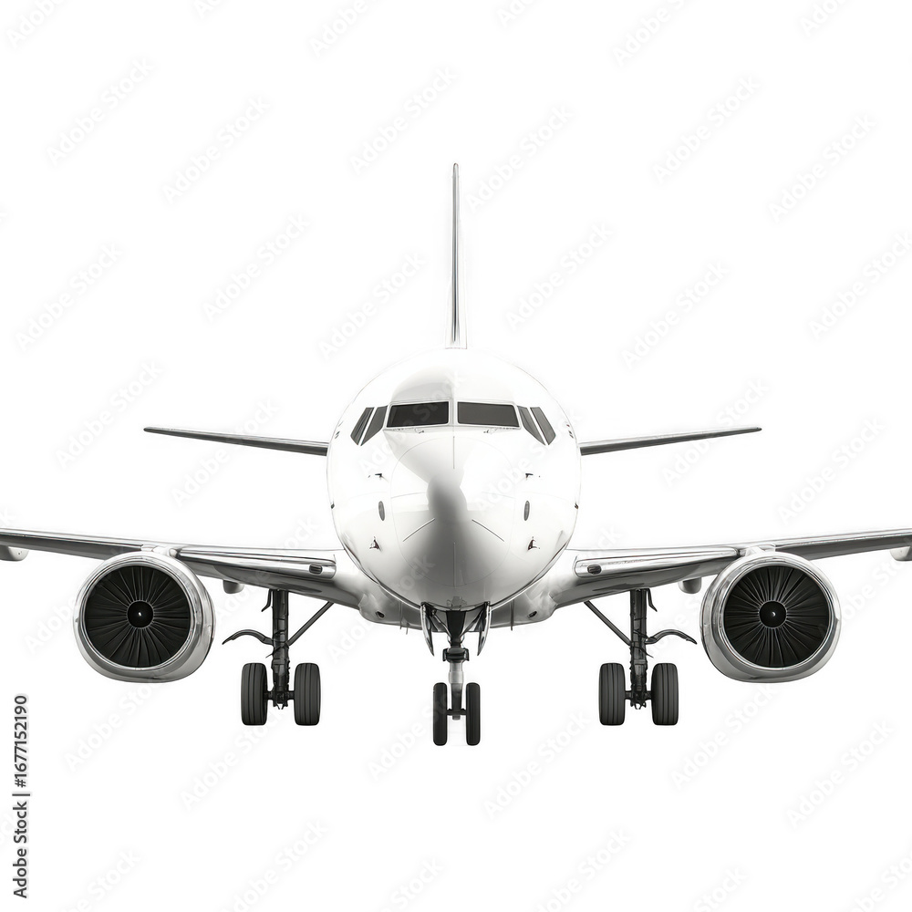 Naklejka premium Front View of a Modern Airplane for Aviation and Travel Related Use isolated [Transparent Background PNG].