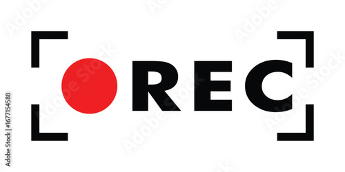 Stylish Red REC Icon. Vector Recording Symbol, Live Stream Button, Media Player Element, Video Audio Record Sign for Digital Interface and Broadcast Design