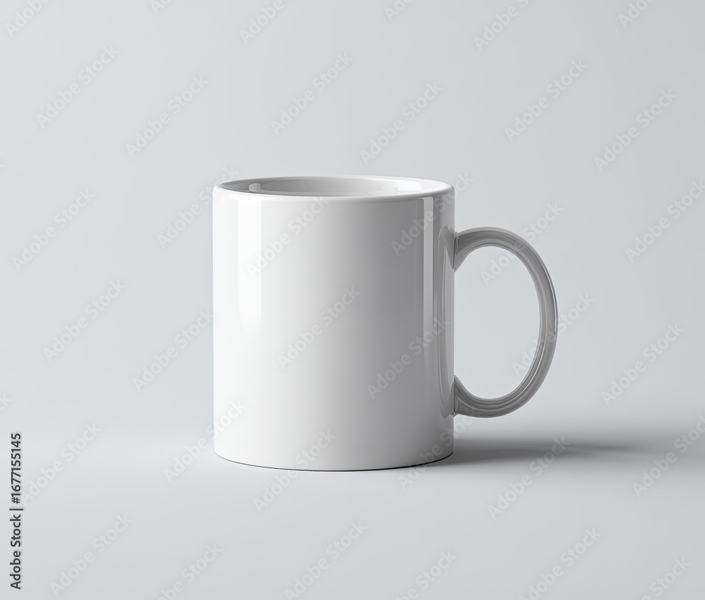 Fototapeta premium Blank white mug, front view, on plain background