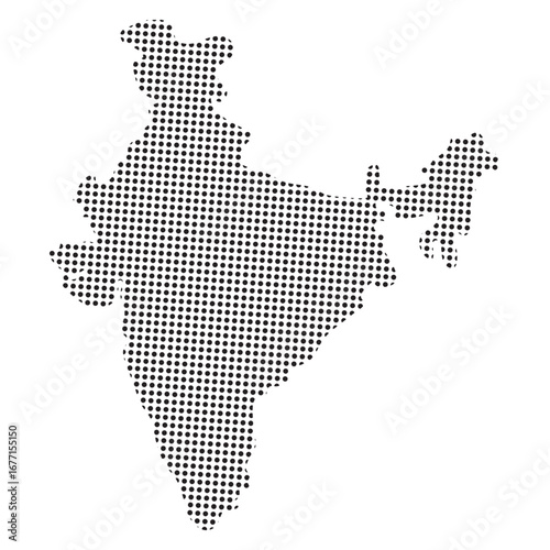 Minimalist Dotted India Map Vector Illustration. Modern Black Dot Mosaic Contour Silhouette of Indian Subcontinent on White Background for Global Business, Technology, Education, and Travel Concepts