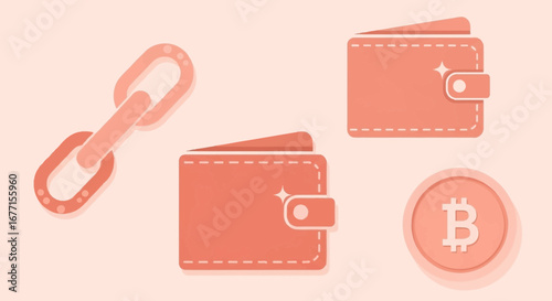 Stylish Flat Design Bitcoin and Digital Finance Element on Pale Background