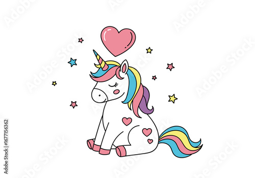Adorable unicorn with hearts and stars magical creature fantasy dreamy illustration