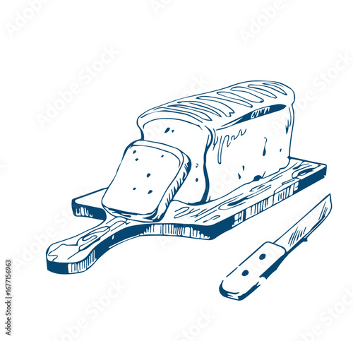 Windmill and fresh bakery products. homemade baking. bakery products. vector sketch on white