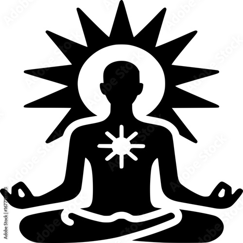 Inner Light: Silhouette of a meditating figure radiating with inner peace and spiritual enlightenment. This striking visual represents balance, meditation, and the pursuit of well-being.
