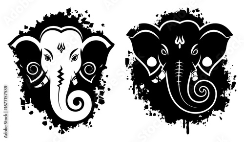 Two heads of lord Ganesha decorative vector silhouette