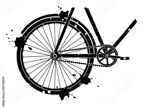 Bicycle wheel and crank grunge silhouette vector illustration