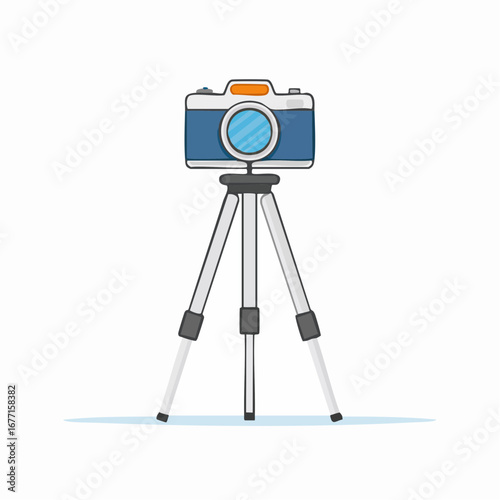 Vintage Camera Mounted on a Portable Tripod for Stable Photography