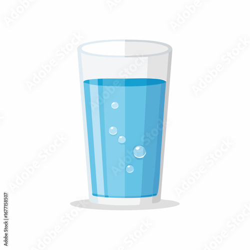 Transparent glass filled with fresh pure blue water and sparkling effervescent bubbles illustration