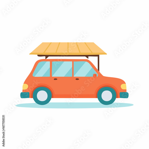 Orange cartoon car with wooden roof