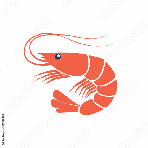 Vivid orange shrimp with blue eye simple flat design vector art