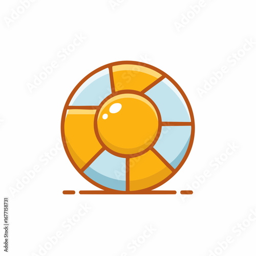 Cartoon life preserver illustration with orange and blue segments