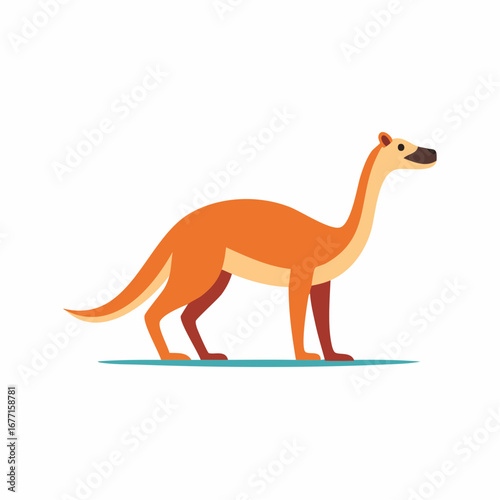 Minimalist cartoon animal illustration with graceful long neck and slender body in warm orange colors
