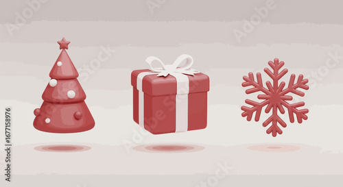 Simple Reddish Christmas Tree Gift Snowflake Illustration Decoration Background