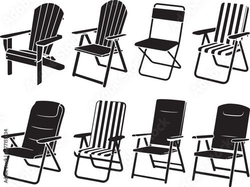 Black and White Vector Silhouettes of a Collection of Various Outdoor Chairs

