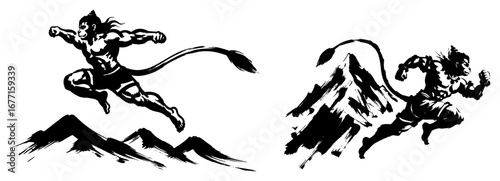 Hanuman flying with mountain vector
