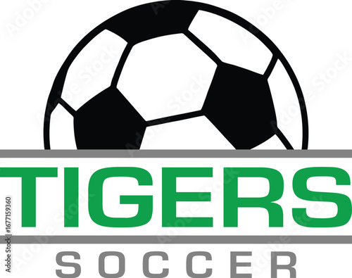 Tigers Soccer Team Design is a fantastic graphic for your soccer team that includes a ball and text. It is great for shirt designs, promotional products of any kind and advertising uses.