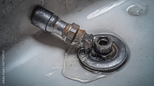 Worn-out faucet valve leaking water pooling on porcelain sink highlighting critical plumbing repair necessity