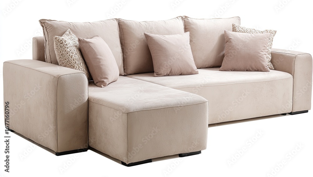 Obraz premium Beige sectional sofa with multiple cushions