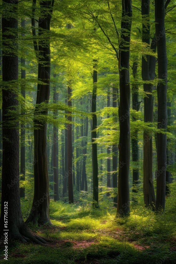 Naklejka premium Sunlit forest path