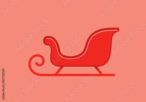 Minimalist Red Santa Sleigh Illustration for Christmas Holiday Transportation Icon