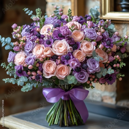 Bouquet of pink and purple roses