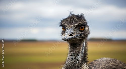 Close-up of an emu's head and neck