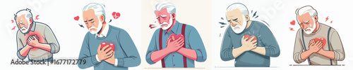 Illustration of Elderly Man Experiencing Chest Pain Due To Heart Attack