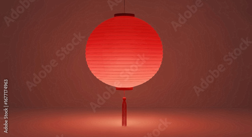 Red Paper Lantern Illustration with Tassel for Festive Asian Decoration