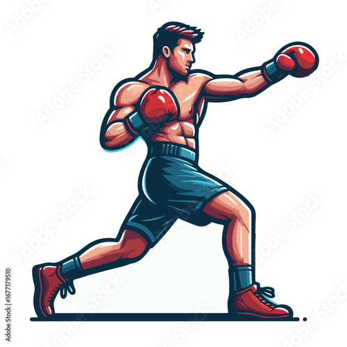 premium boxing player in action vector illustration