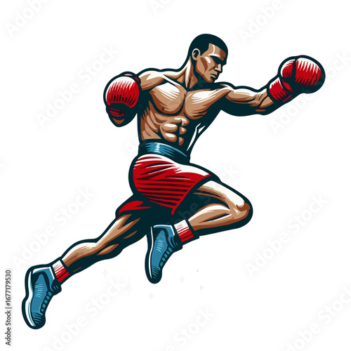 boxing player in action vector illustration