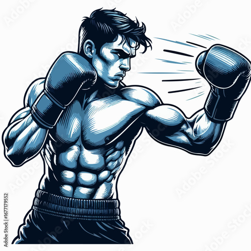 premium boxing player in action vector illustration