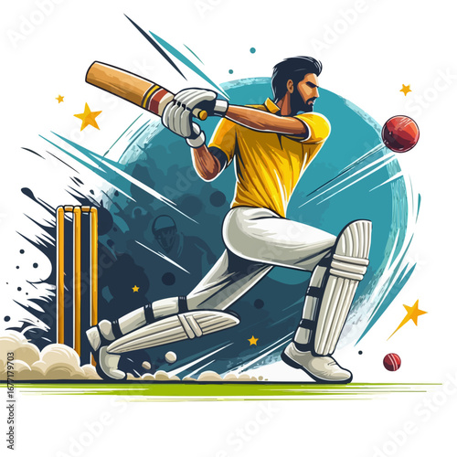 kriket player in action vector illustration