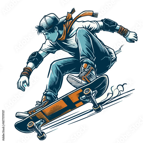 skateboard player in action vector illustration