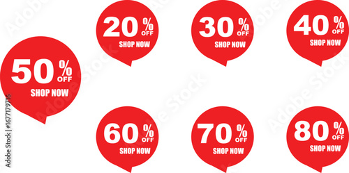 Red Discount Labels Collection 20% to 80% off discount label 
