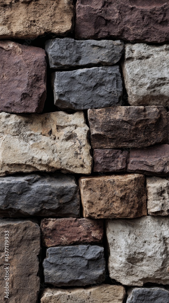 Fototapeta premium Rustic Stone Wall Background with Irregular Rock Blocks and Organic Structure