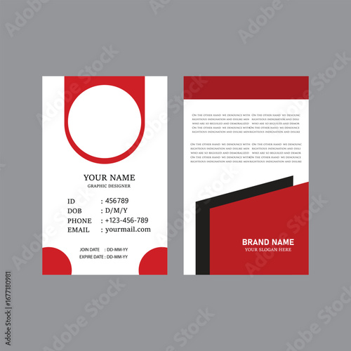 Modern Red and Black Geometric ID Card Template