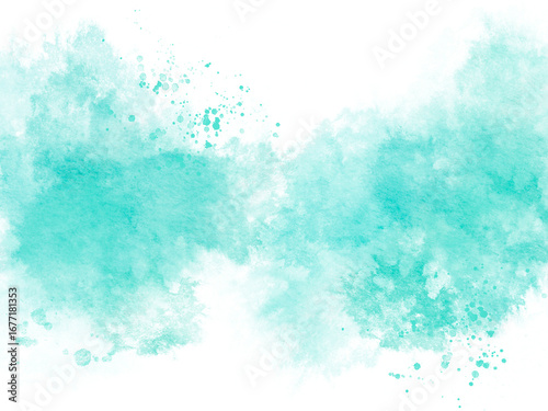 Blush blue green watercolor  background splashes turquoise stains Paint stroke hand drawn for illustration design, invitation  .Abstract watercolor background.