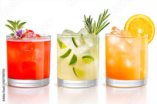 Refreshing cocktails with vibrant colors and fresh garnishes perfect for summer gatherings and celebrations.