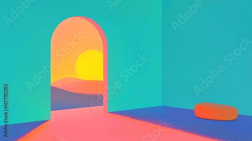 This is a Vibrant Abstract Interior Art Piece Featuring a Stunning Colorful Sunset View