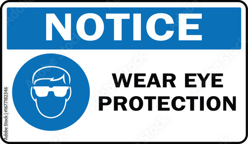 Eye protection required in this area sign.On White Background . Eye protection required sign, logo, badge, icon, sticker, label, emblem, stamp, symbol, black, line, flat vector, isolated illustration.