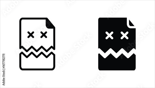 Broken File Icon set. Corrupted file symbol. Vector Illustration for web design. Isolated on white background.